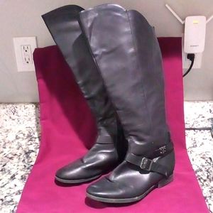 Women's Tall Black Leather Riding Boots, Size 10 Wide Calf